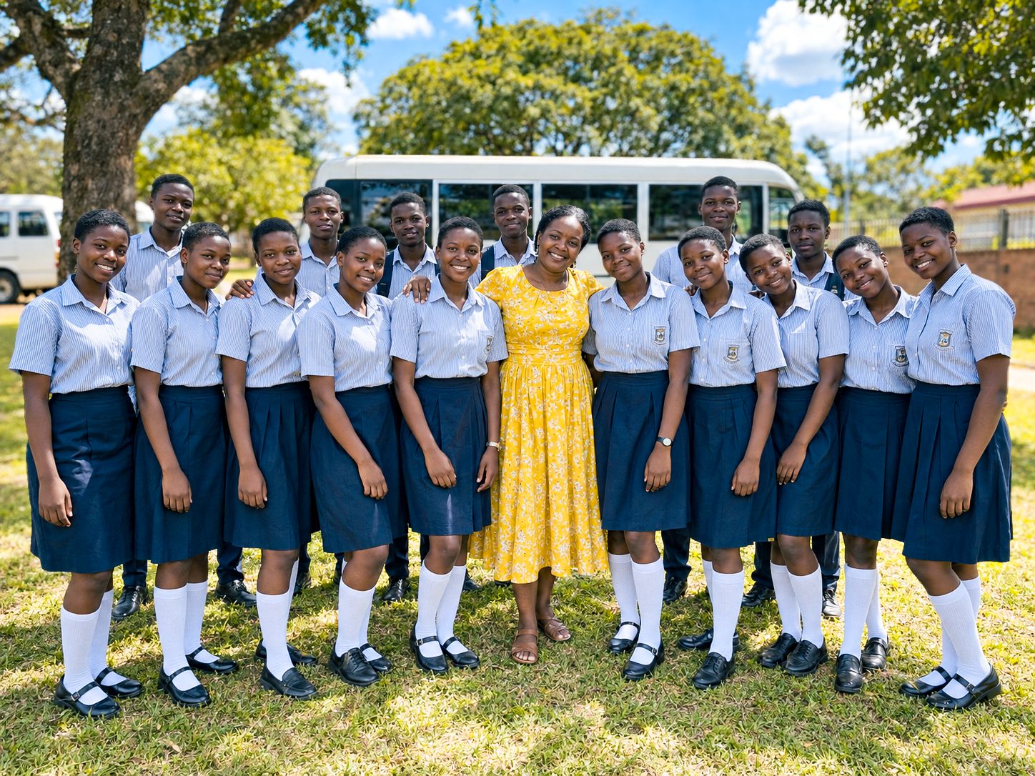 Teacher with Ghanaian junior high students